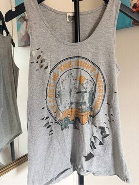 Color Bear Distressed Desert Road Trip Graphic Tank Top Gray